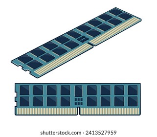 RAM card - hardware for computer. Simple Vector illustration in retro style.
