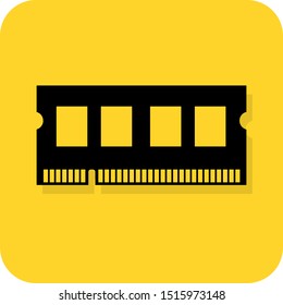 RAM card sign. Random access memory of laptop desktop smartphone. Virtual GB. Flat 3D shadow design. yellow background black vector. product brand service label banner board display. App icon.