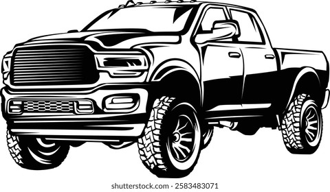 RAM diesel pickup truck black and white