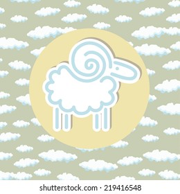 ram emblem circle clouds background design linear 