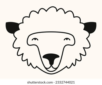 Ram face in doodle style. Cute farm animal.