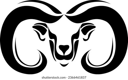 Ram face tattoo, tattoo illustration, vector on a white background.