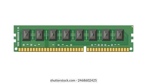 RAM flash memory chip isolated on white. Random access memory. PC hardware. Components for personal computer. PCB icon. Vector illustration in flat style