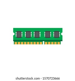 RAM flash memory chip, PC hardware icon in flat illustration vector isolated in white background