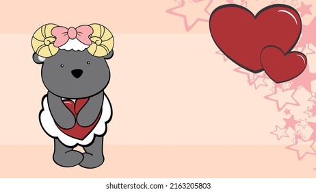 ram girl cartoon holding valentines heart illustration background in vector format