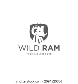 Ram Goat Head and Shield Logo Design Vector Image