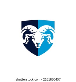 Ram Goat Head and Shield Logo Design Vector