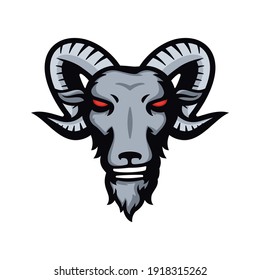 Ram Goat Sheep Head Mascot Logo, Stylizing Goat's head isolated on white. Black and white illustration