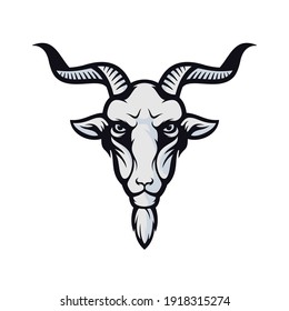 Ram Goat Sheep Head Mascot Logo, Stylizing Goat's head isolated on white. Black and white illustration