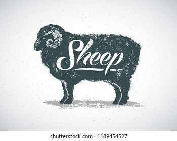 Ram, graphic silhouette Illustration and thematic inscription.