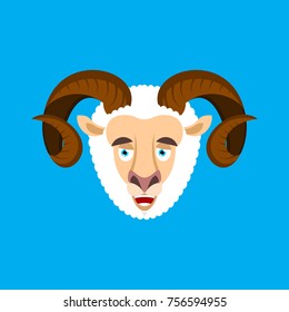 Ram happy face emotion avatar. Sheep merryl emoji. Farm animal. Vector illustration