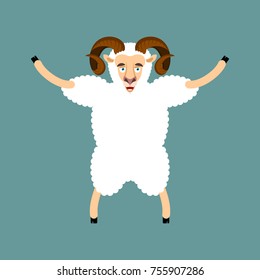 Ram happy. Sheep  merryl emoji. Farm animal. Vector illustration