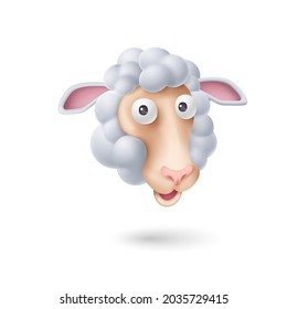 Ram Head with Curls. Funny Sheep or Ram on White Background. Cartoon Illustration for Funny Animals for Kids Book
