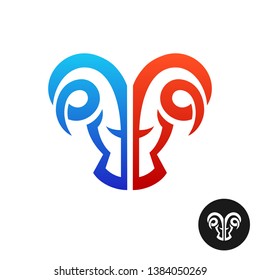 Ram head logo. Creative serious ram twins symbol. Mountain goat sign. Evil demonic mascot.