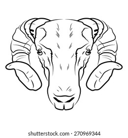 Ram head logo or icon in white for a mascot and T-shirt graphic.