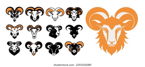 
Ram head mascot collection, ram icon set. Vector illustration.