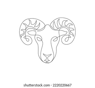 Ram head one line art illustration, Black and white drawing