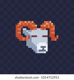 Ram head. Pixel art icon. Isolated vector illustration. Design elements for logo farm, sticker and mobile application.