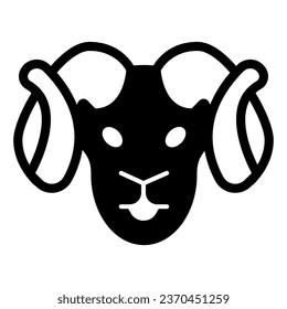 Ram head solid icon, domestic animals concept, goat head sign on white background, wild sheep silhouette icon in glyph style for mobile concept and web design. Vector graphics