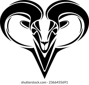 Ram head tattoo, tattoo illustration, vector on a white background.