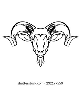 ram head twisted horns mountain dwellers separate head - vector black and white can be used as design shirts and logo design