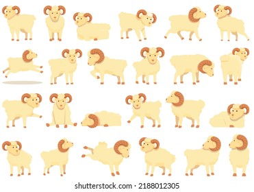 Ram icons set cartoon vector. Goat mascot. Angry head