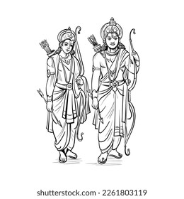 Ram and Lakshman line art vector drawing