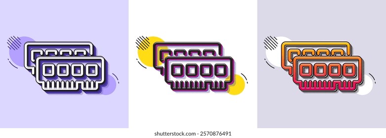 Ram line icon. Halftone dotted pattern. Gradient icon with grain shadow. Computer random-access memory component sign. Line ram icon. Various designs. Vector