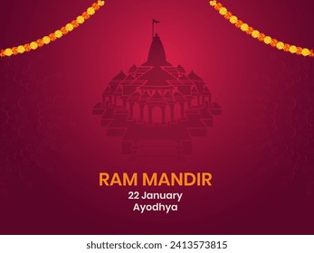 Templo Ram Mandir ilustrado con fondo de flores y gradiente