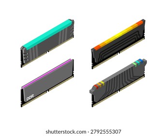 RAM memory card set. Random access memory isolated. Computer component DDR