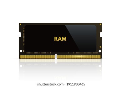 Chip de memoria Ram. Ilustración vectorial de parte de memoria del equipo. Tarjeta flash electrónica electrónica de PC con información sobre fondo blanco. Tecnología de hardware interna con almacenamiento de datos.