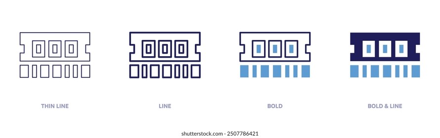 Ram memory desktop icon in 4 different styles. Thin Line, Line, Bold, and Bold Line. Duotone style. Editable stroke.
