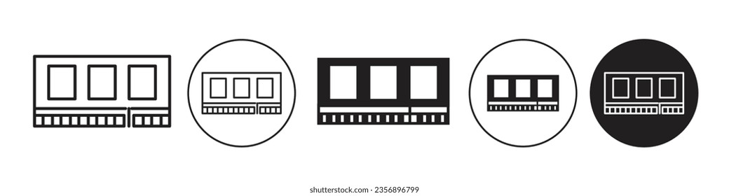 Ram memory icon. Computer DDR RAM chip symbol. Data processing hardware circuit vector. Random access memory board logo