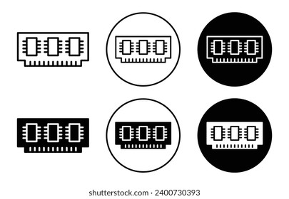 RAM-Speichersymbol. Speicher mit zufälligem Zugriff ssd ddr computer cpu ram in Motherboard Logo Set Vektorgrafik. Symbol für elektrische Mikrochip-Schaltkreisplatte des Prozessors. Logo-Zeichen für die Speicherplatine des PCs