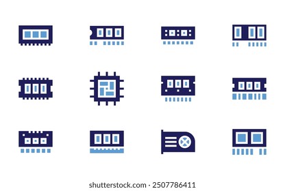 Ram Memory icon set. Bold style. Duotone colors. ram, memory, chip, cpu.