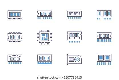 Ram Memory icon set. Bold line style. Duotone colors. Editable stroke. ram, memory, chip, cpu.