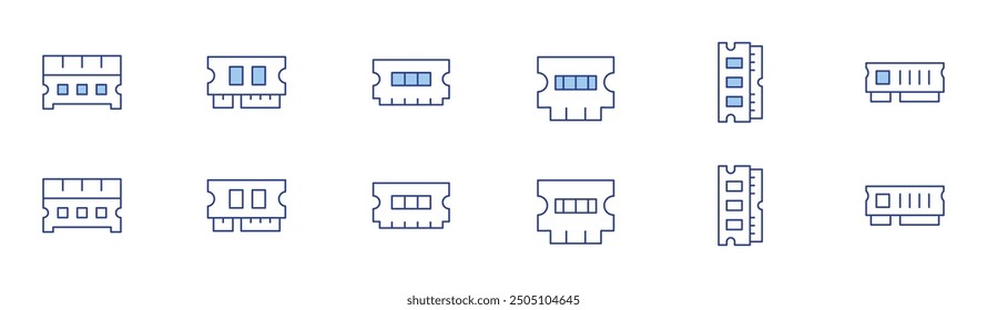 Ram memory icon set in two styles, Duotone and Thin Line style. Editable stroke. ram, rammemory.