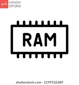 RAM, Memory Icon. Smart Phone And Computer RAM For Mobile And Web Design. Memory Chip, Disk, Drive, Hardware, Ssd. Outline Editable Stroke. Vector Illustration Design On White Background. EPS 10