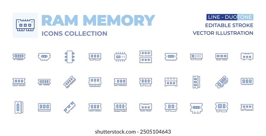 Ram memory icons collection. Line Duotone style, editable stroke. ram, chip, memory, rammemory.