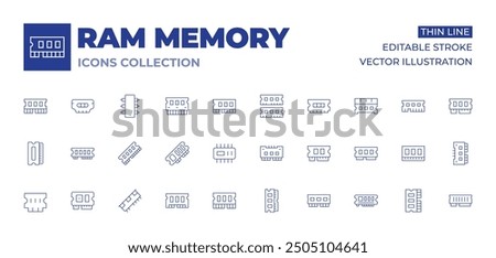 Ram memory icons collection. Thin Line icons, editable stroke. ram, chip, memory, rammemory.