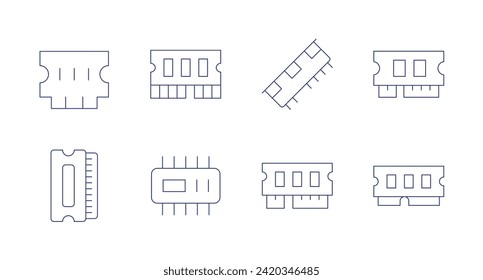 Symbole für RAM-Speicher. Bearbeitbarer Strich. Er enthält RAM, Chip, Speicher.