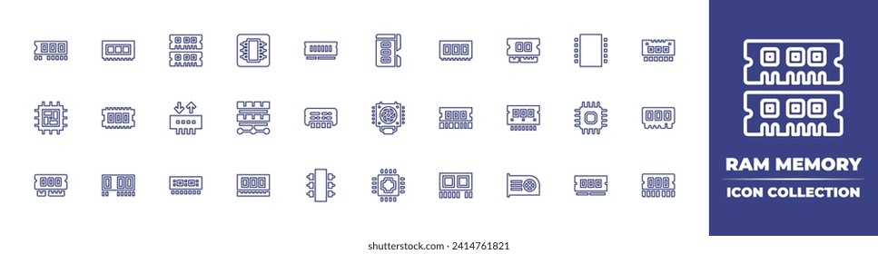 Ram memory line icon collection. Editable stroke. Vector illustration. Containing ram, ram memory, memory, chip, processor, cpu, virtual reality, cooler.