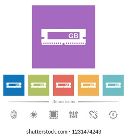 RAM memory module flat white icons in square backgrounds. 6 bonus icons included.