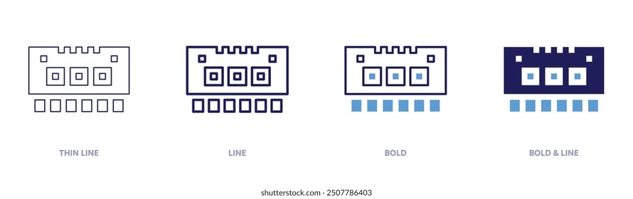 Ram memory slots icon in 4 different styles. Thin Line, Line, Bold, and Bold Line. Duotone style. Editable stroke.