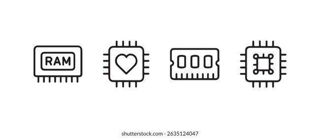 Ram and microchip icons: heart, circuit, memory, technology symbols on white.