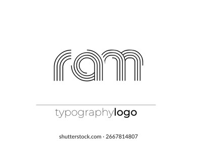 RAM modern geometric typography logo. Modern and stylish composition featuring a monochromatic typography logo illustration designed with intricate lines.