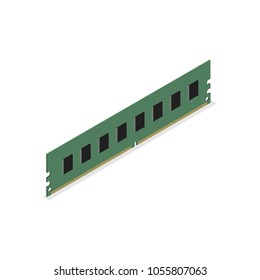 RAM module, isolated on white background. Element for the design of digital devices and computer accessories. Flat 3D isometric style, vector illustration.