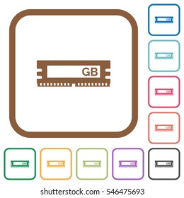 RAM module simple icons in color rounded square frames on white background