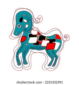 A ram in a multicolored abstract style on a white background. Abstract zodiac sign - aries