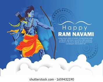  Ram Navami (Birthday of Lord Rama) with bow arrow poster,banner for Hindu spring festival Navratri